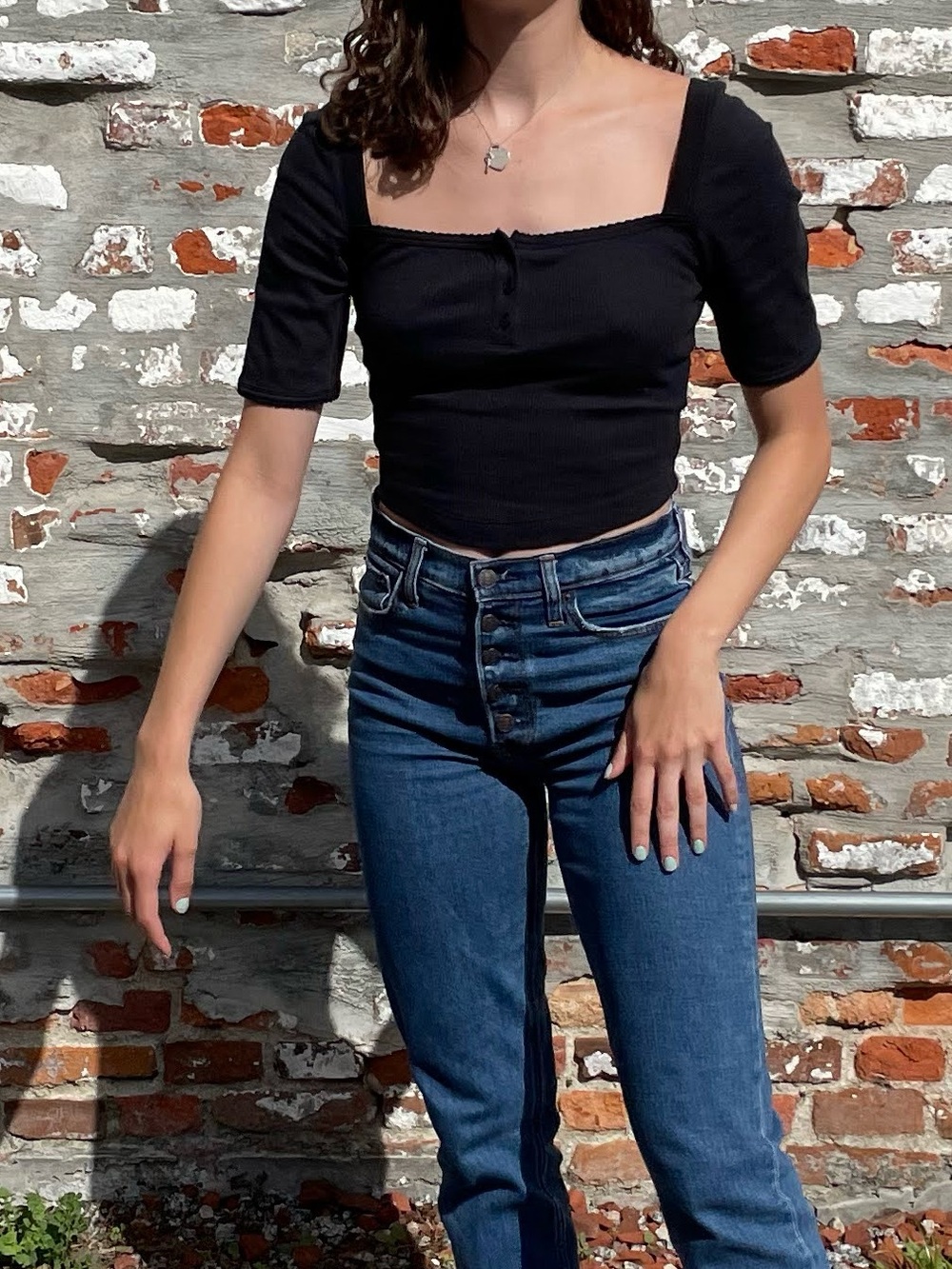 Urban Outfitters Black Square-Neck Cropped Top